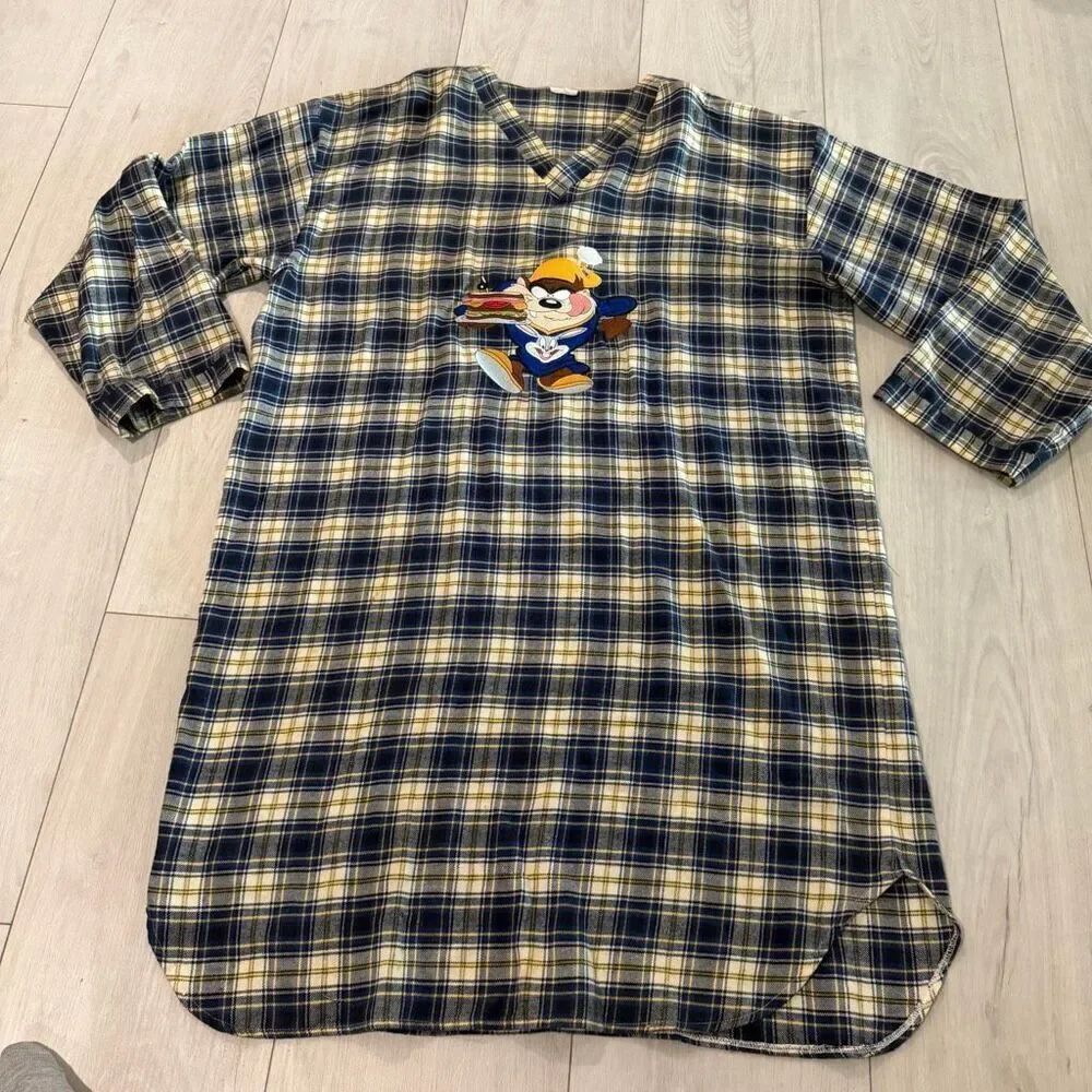 Vintage Warner Bros Store Tasmanian Devil Nightgown Flannel Taz 1998 M/L